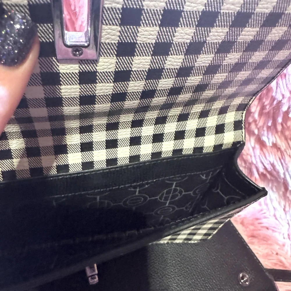 Henri Bendel Crossbody Wallet on a String Clutch Gingham Pebble Leather Rare - Picture 11 of 14